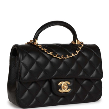 Top Quality Chanel Mini Rectangular Flap with Top Handle Black Leather Antique Gold Hardware