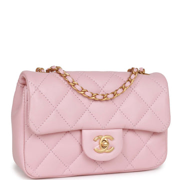 Top Quality Chanel Mini Rectangular Flap Bag with Heart Chain Pink Leather Antique Gold Hardware