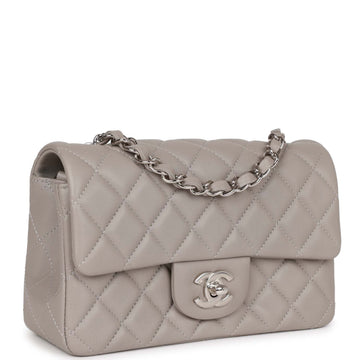 Top Quality Chanel Mini Rectangular Flap Grey Leather Silver Hardware