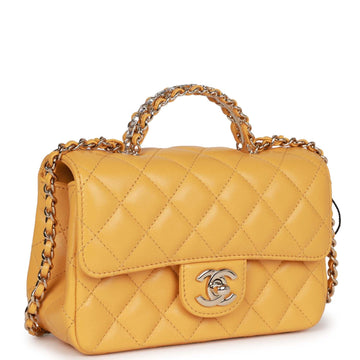 Top Quality Chanel Mini Rectangular Flap with Jeweled Top Handle Yellow Leather Light Gold Hardware