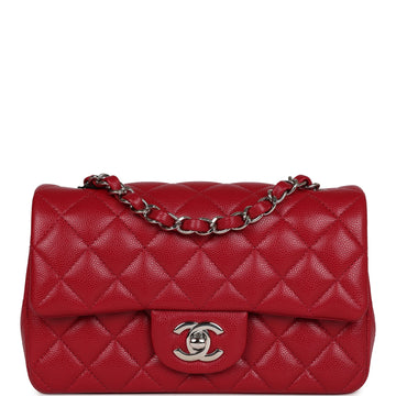 Chanel Mini Rectangular Flap Bag Red Caviar Silver Hardware