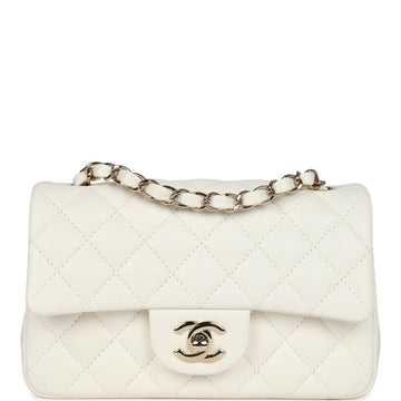 Chanel Mini Rectangular Flap Bag White Lambskin Light Gold Hardware