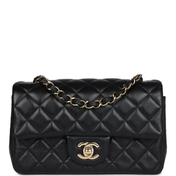 Chanel Mini Rectangular Flap Bag Black Lambskin Gold Hardware