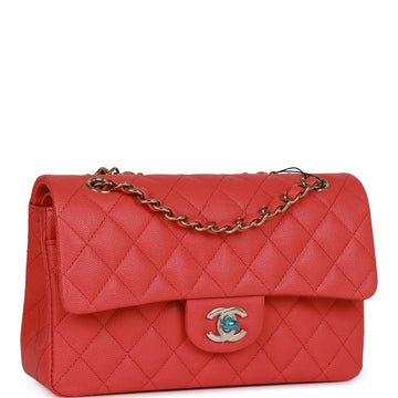 Top Quality Chanel Small Classic Double Flap Red Leather Light Gold Hardware