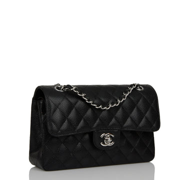 Chanel bag Small Classic Double Flap Black Leather Silver Hardware