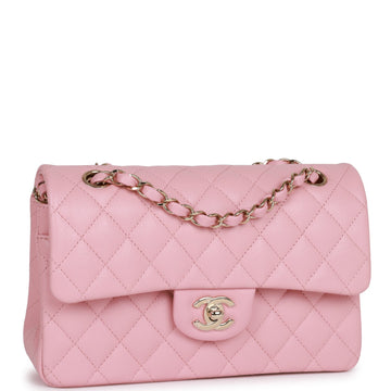 Chanel bag Small Classic Double Flap Bag Pink Leather Light Gold Hardware