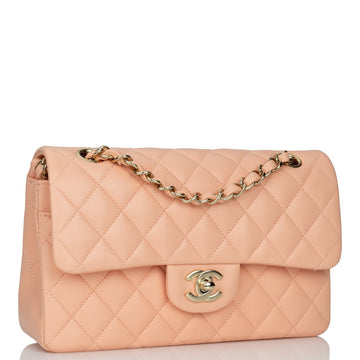 Chanel bag Small Classic Double Flap Peach Leather Light Gold Hardware