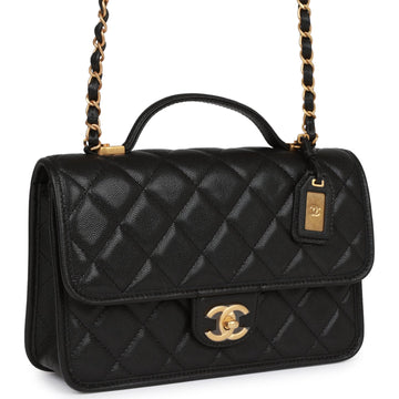 Top Quality Chanel School Memory Top Handle Flap Bag Black Leather Antique Gold Hardware