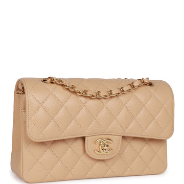 Top Quality Chanel Small Classic Double Flap Bag Beige Leather Gold Hardware
