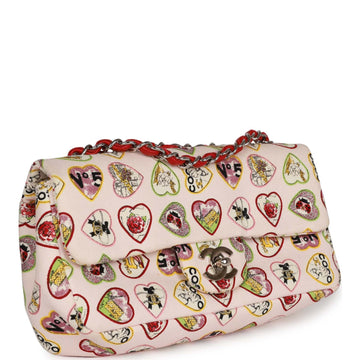 Top Quality Chanel Small Classic Coco Heart Motif Flap Bag Multicolor Leather/canvas Silver Hardware