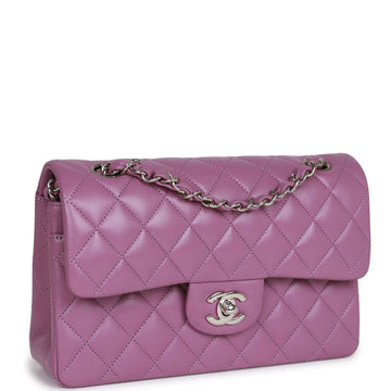 Top Quality Chanel Small Classic Double Flap Bag Purple Leather Silver Hardware