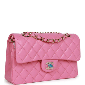 Chanel bag Small Classic Double Flap Bag Pink Leather Light Gold Hardware