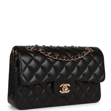 Chanel a bag Small Classic Double Flap Bag Black Leather Rose Gold Hardware