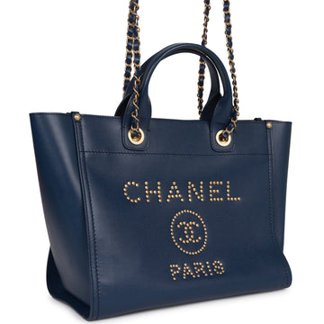 Top Quality Chanel Small Deauville Shopping Bag Blue Leather Antique Gold Hardware