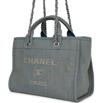 Top Quality Chanel Small Deauville Shopping Bag Distressed Blue Leather/denim Aged Silver Hardware
