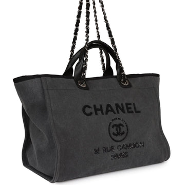 Top Quality Chanel Medium Deauville Shopping Bag Dark Grey Leather/denim Silver Hardware