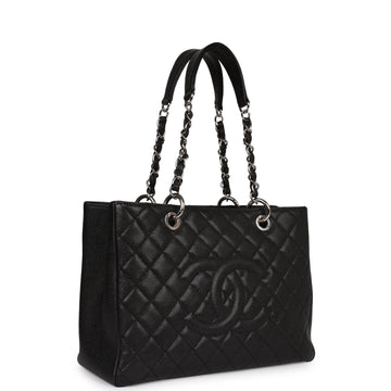 Top Quality Chanel Grand Shopping Tote GST Black Leather Silver Hardware