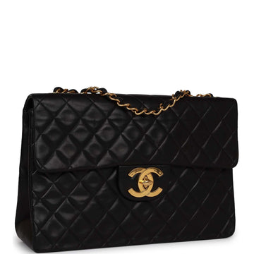 Vintage Top Quality Chanel XL Maxi Flap Bag Black Leather Gold Hardware