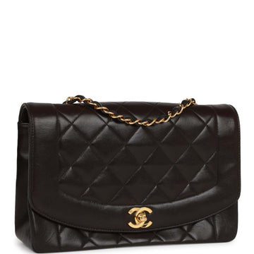 Vintage Top Quality Chanel Medium Diana Flap Bag Black Quilted Leather Gold Hardware