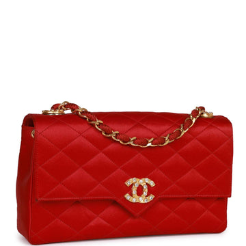 Vintage Top Quality Chanel Small Flap Bag Red Satin Gold Hardware