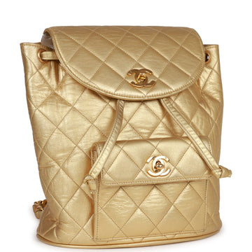 Vintage Top Quality Chanel Duma Backpack Gold Metallic Leather Gold Hardware