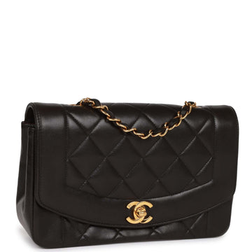 Vintage Top Quality Chanel Small Diana Flap Bag Black Leather Gold Hardware