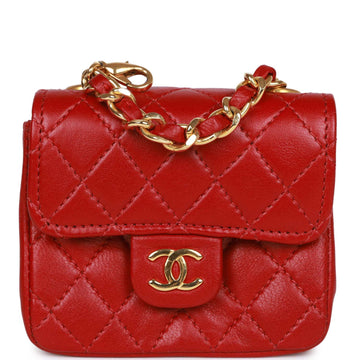 Vintage Top Quality Chanel Micro Waist Flap Bag Red Leather Gold Hardware