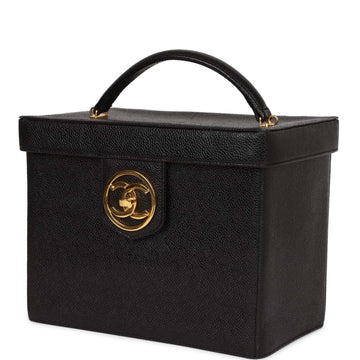 Vintage Top Quality Chanel Large Vanity Bag Black Leather Gold Hardware