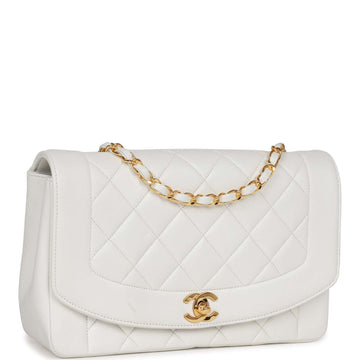 Vintage Top Quality Chanel Medium Diana Flap Bag White Leather Gold Hardware