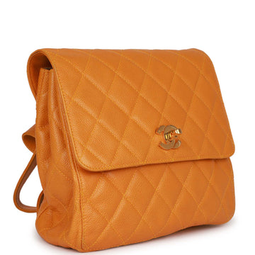 Vintage Top Quality Chanel Flap Backpack Yellow Leather Gold Hardware
