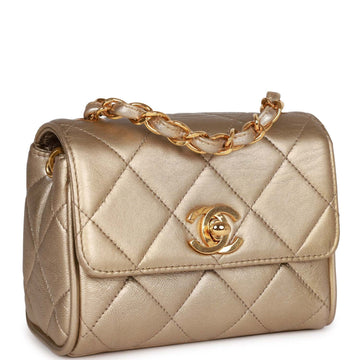 Vintage Top Quality Chanel Nano Flap Bag Gold Metallic Leather Gold Hardware