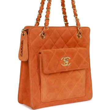 Vintage Top Quality Chanel Camera Bag Orange Suede Gold Hardware