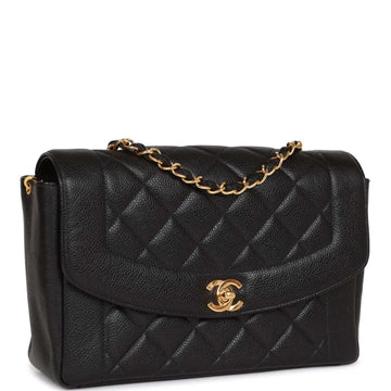 Vintage Top Quality Chanel Medium Diana Flap Bag Black Leather Gold Hardware
