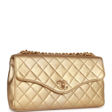 Vintage Top Quality Chanel Clutch Flap Bag with Handle Gold Metallic Leather Gold Hardware