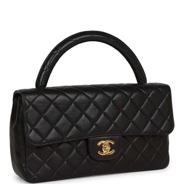 Vintage Top Quality Chanel Kelly Parent Flap Bag Black Leather Gold Hardware