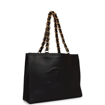 Vintage Top Quality Chanel CC Chain Shopping Tote Bag Black Leather Gold Hardware
