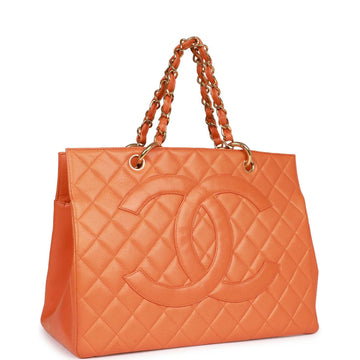 Vintage Top Quality Chanel Grand CC Timeless Tote Bag Orange Leather Gold Hardware