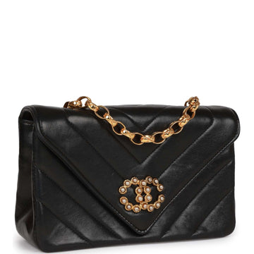 Vintage Top Quality Chanel Faux Pearl Coco Bijou Mini Flap Bag Black Leather Gold Hardware