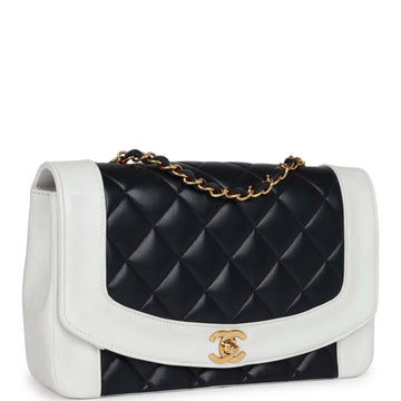 Vintage Top Quality Chanel Small Diana Flap Bag White and Navy Leather Gold Hardware