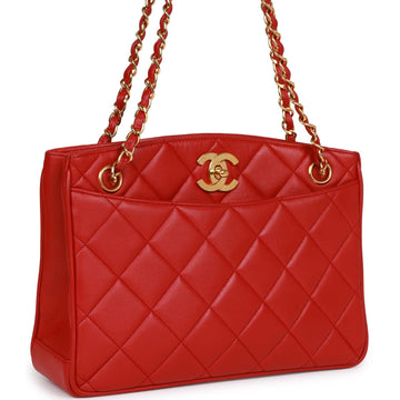 Vintage Top Quality Chanel Mini Chain Tote Bag Red Leather Gold Hardware
