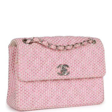 Vintage Top Quality Chanel Classic Mini Flap Bag Pink Tweed Silver Hardware