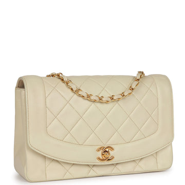 Vintage Top Quality Chanel Medium Diana Flap Bag Ivory Leather Gold Hardware