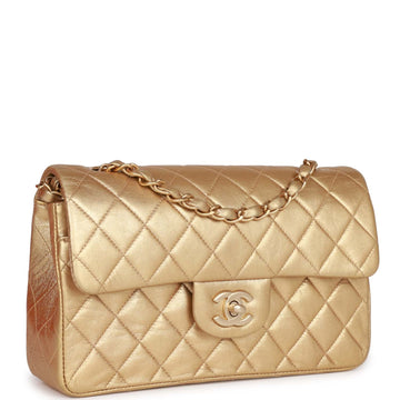 Vintage Top Quality Chanel Small Classic Double Flap Bag Gold Metallic Leather Gold Hardware