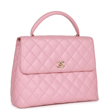 Vintage Top Quality Chanel Kelly Handle Flap Bag Pink Leather Gold Hardware