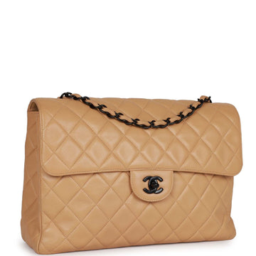 Vintage Top Quality Chanel Jumbo Single Flap Bag Caramel Leather Black Hardware