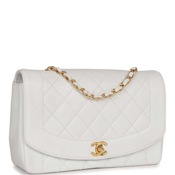Vintage Top Quality Chanel Medium Diana Flap Bag White Leather Gold Hardware