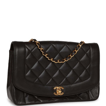 Vintage Top Quality Chanel Medium Diana Flap Bag Black Leather Gold Hardware