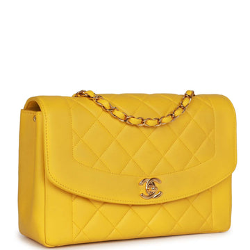Vintage Top Quality Chanel Medium Diana Flap Bag Yellow Leather Gold Hardware