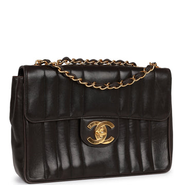 Vintage Top Quality Chanel Mademoiselle Jumbo Single Flap Black Leather Gold Hardware