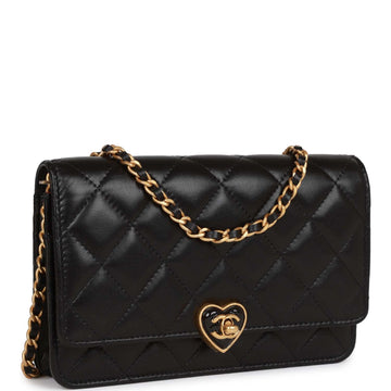 Top Quality Chanel Heart Wallet on Chain WOC Black Leather Antique Gold Hardware
